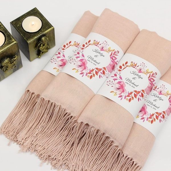 Personalized Women's Scarf Pashmina Shawls offer warmth and elegance as baby shower favors.