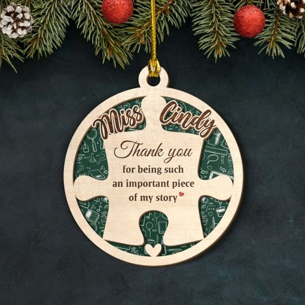 Personalized Teacher Layered Wood Ornament An Important Piece, a unique and meaningful gift symbolizing the importance of educators.