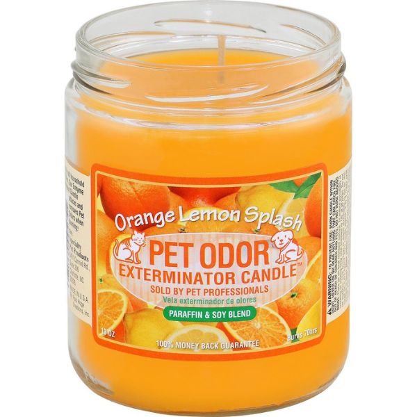 Pet Odor Exterminator Orange Lemon Splash Deodorizing Candle is a delightful gift for cat moms, providing a pleasant ambiance.
