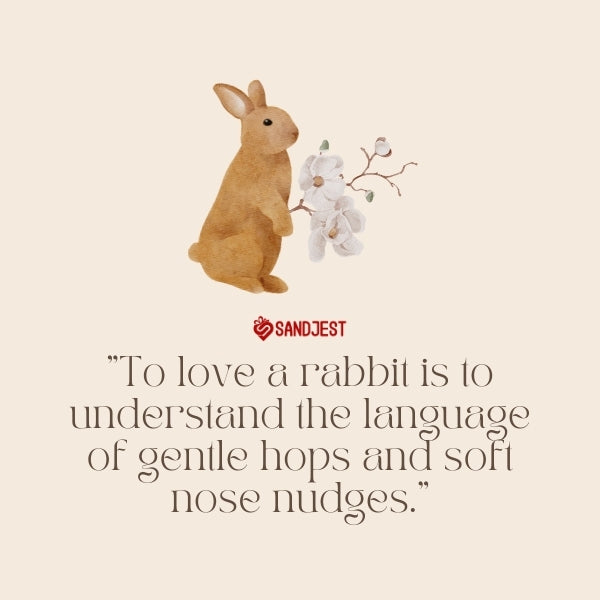 An endearing watercolor rabbit alongside a quote about the love for a pet rabbit.