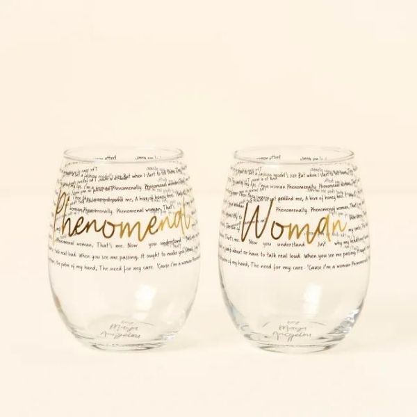 Phenomenal Woman glasses set of 2, an inspiring and unique gift under $50 for her.