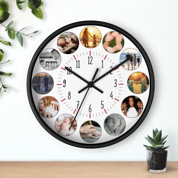 Photo Wall Clock, personalized with memories as a 1 year anniversary gift.