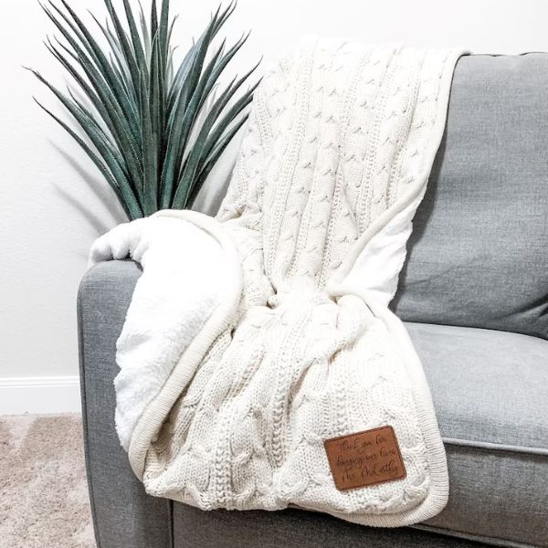 Plush Monogrammed Sherpa Blanket, a luxurious 2 year anniversary gift for warmth and comfort.