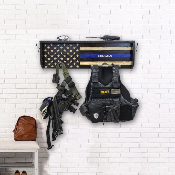 Sturdy Police Gear Shelf, an ideal retirement gift for organizing police memorabilia.