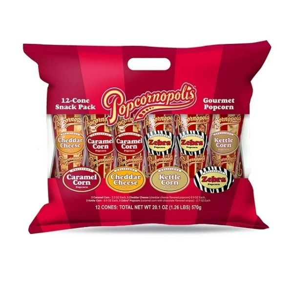 Indulge in gourmet popcorn with Popcornopolis Popcorn 12 Cone Snack Pack, a tasty gift for teacher valentine gifts.