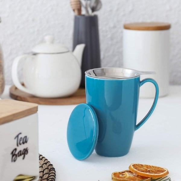 Porcelain Tea Mug with Infuser, a chic and practical gift for tea lovers.