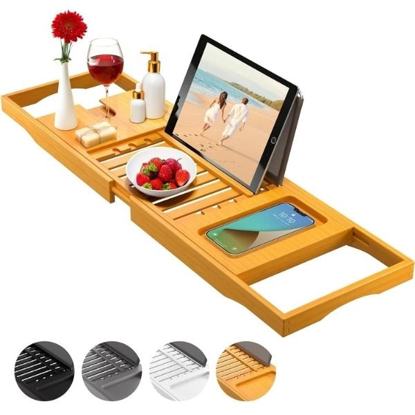 Premium bamboo bathtub tray, turning grandma's bath time into a spa experience.