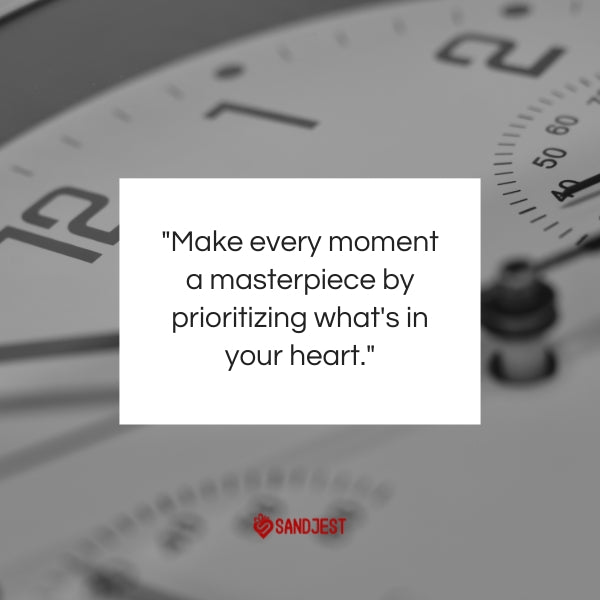 A close-up of a clock with a quote about making moments count for a time quotes article.