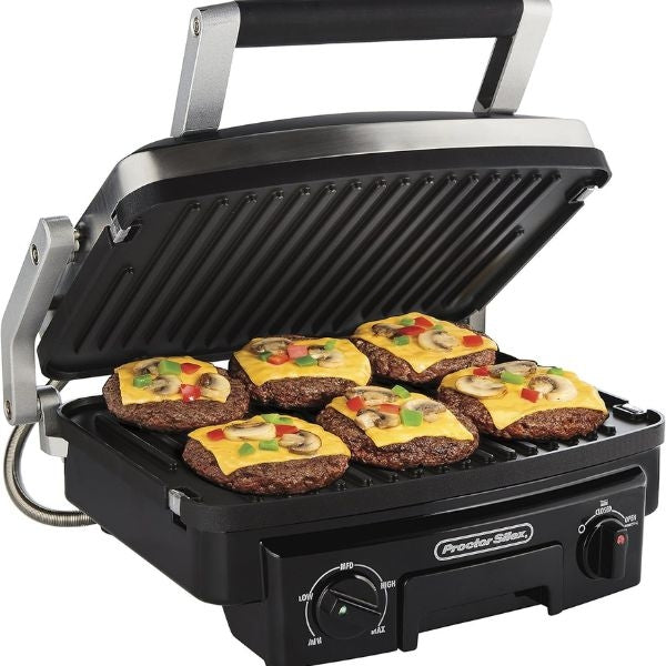 Proctor Silex 5-in-1 Electric Indoor Grill, Griddle & Panini Press, versatile indoor grilling gift