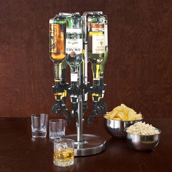 Professional 6-Bottle Revolving Liquor Dispenser, a stylish bar accessory for architects who entertain.