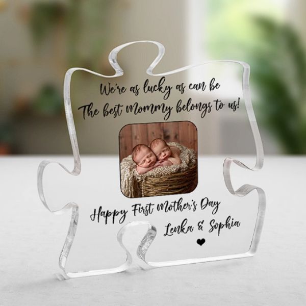 Celebrate the bond of twins with a customized acrylic puzzle plaque is an ideal twin mom gifts idea