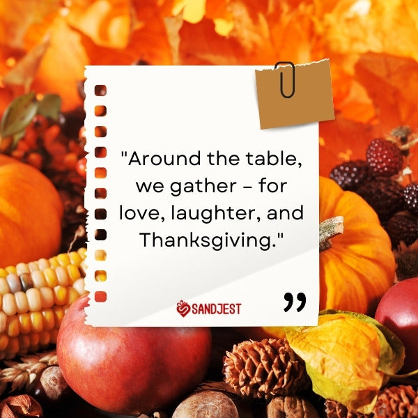 A sumptuous Thanksgiving feast set against a backdrop of festive thanks giving quotes.
