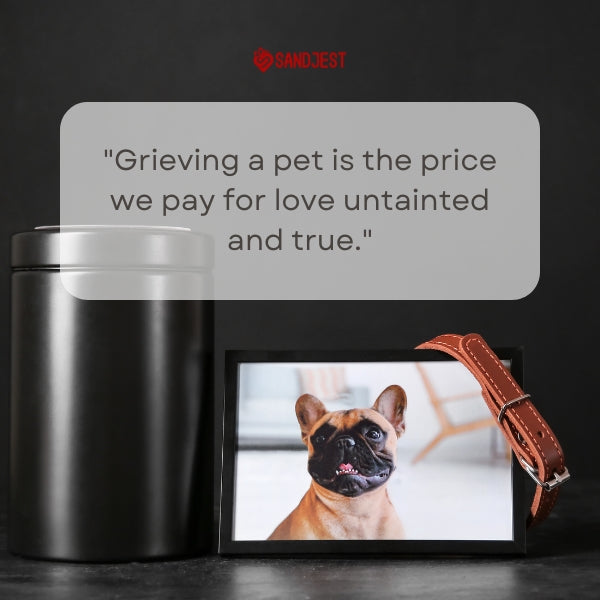 Sandjest pet urn with a sensitive quote about grieving a pet.