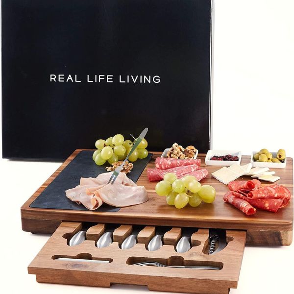 Real Life Living Acacia Wood Charcuterie Board elevates gatherings in mother of the bride gifts.