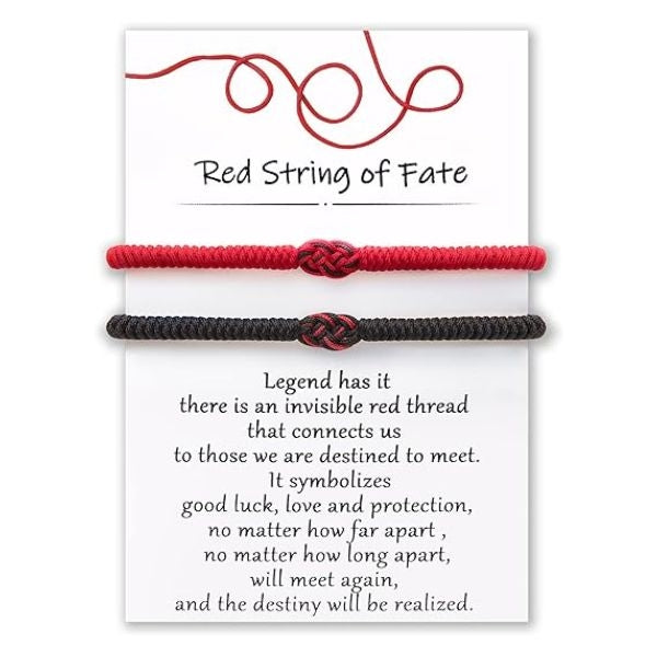 Red String of Fate Bracelets, a symbolic Valentine's Day gift for him, representing an unbreakable bond.