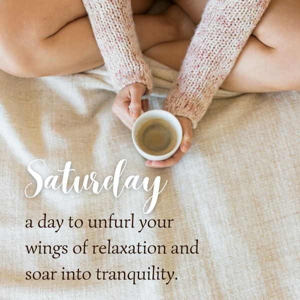 Relaxed Saturday scene with a person holding a cup of tea, symbolizing the unwinding and tranquility of the weekend.