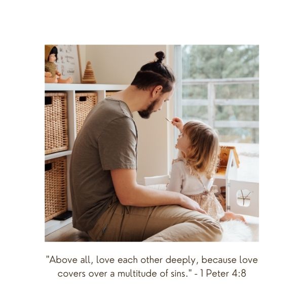 Image of a peaceful family prayer scene complemented by religious and Bible family quotes