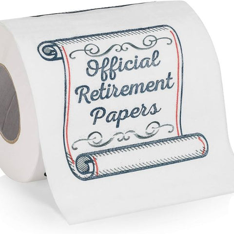 Retirement Papers Toilet Paper, a whimsical and cheeky Funny Retirement Gift, turns the mundane into a lighthearted moment