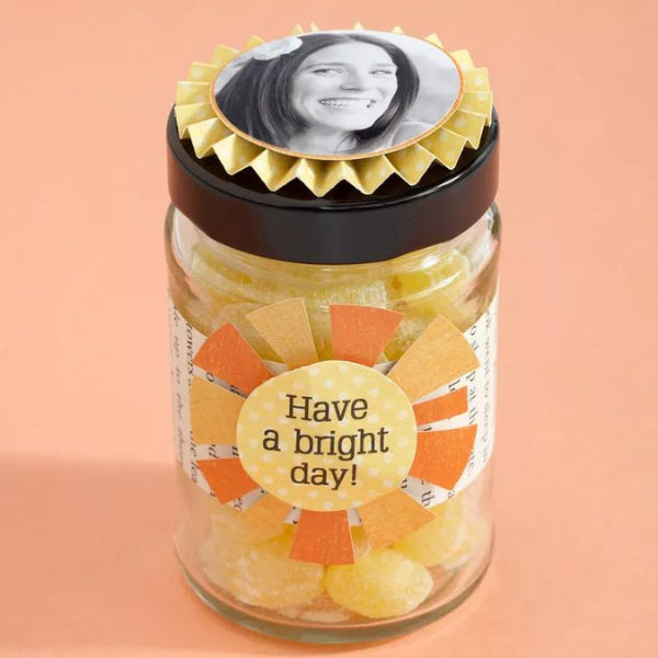 Rosette candy jar adorned with photos, a sweet photo gift for mom