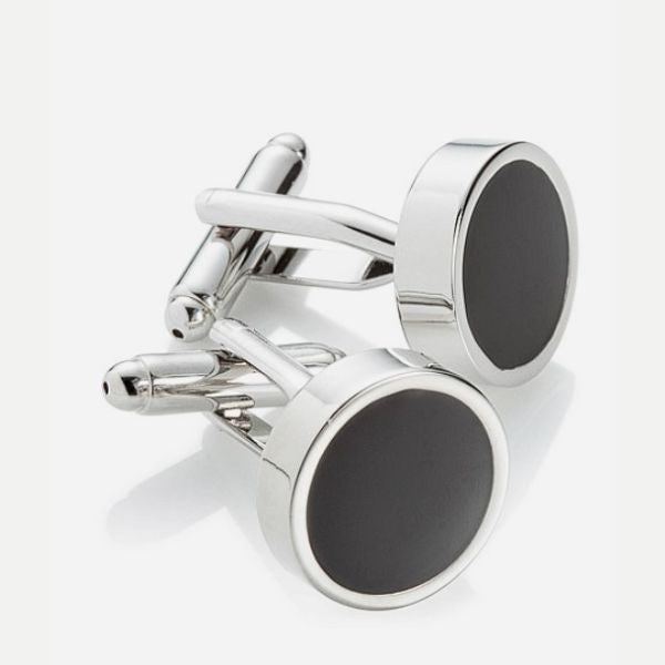 Round Black Stone Cufflinks an elegant and sharp Valentine's Day accessory for him