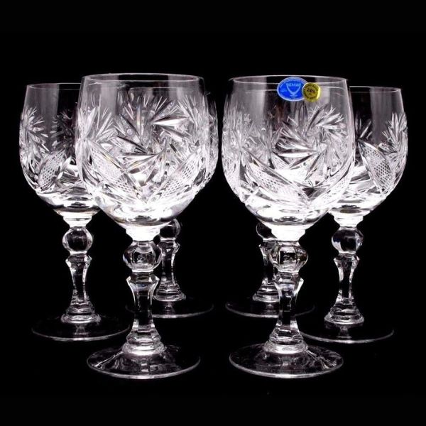 Russian Cut Crystal Wine Glasses, adding a touch of elegance to any wine serving.