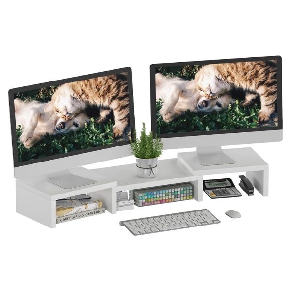 SUPERJARE Dual Monitor Stand Riser, an ergonomic and practical graduation gift for him to optimize his workspace.
