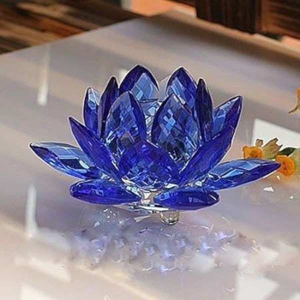 Sapphire Blue Crystal Lotus Flower, an exquisite 5 year anniversary gift symbolizing purity and love.