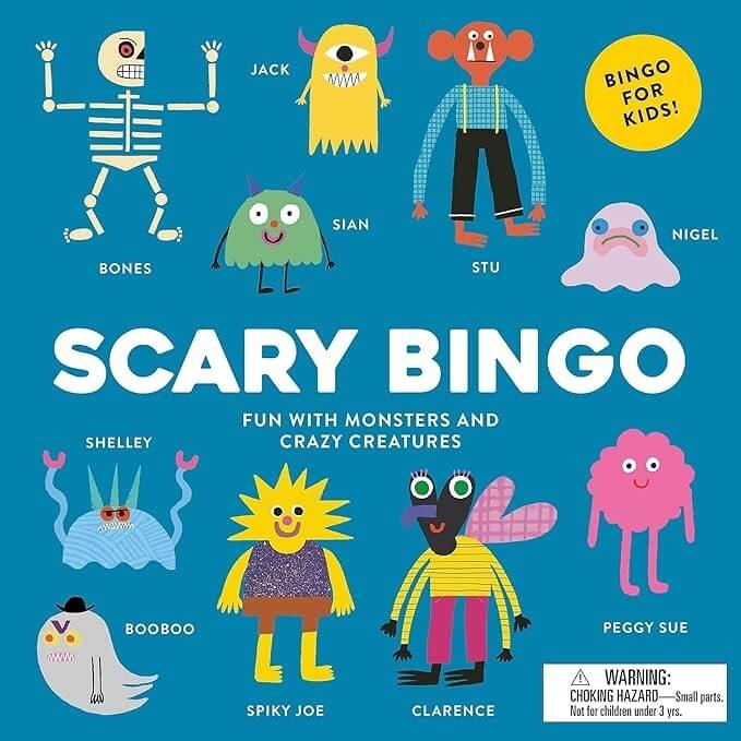 Scary Bingo board game with spooky Halloween illustrations.