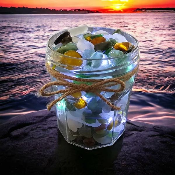 Sea Glass Lanterns, a coastal-inspired DIY gift for friends who cherish beach vibes.