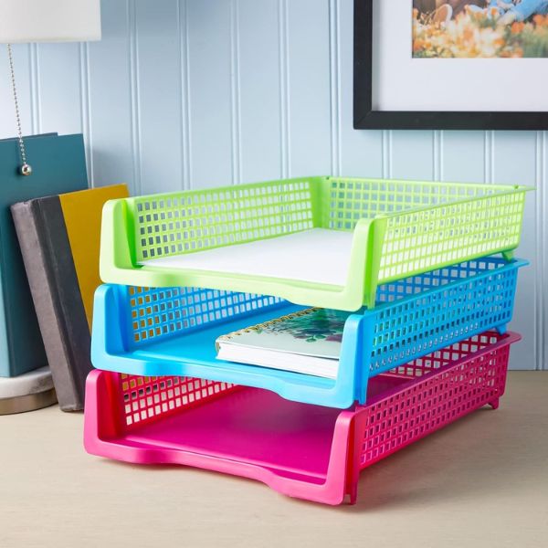 Set of 6 Rainbow Turn In Trays for Teachers, perfect for organizing daycare classroom activities