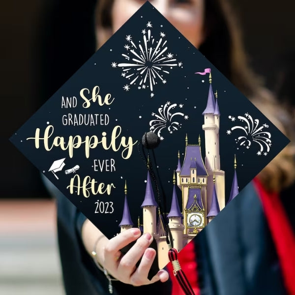 She Graduated Happily Ever After Graduation Cap adds a fairytale twist to graduation cap ideas.