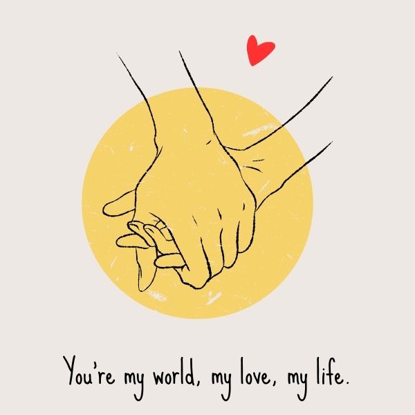 Illustrated image of clasped hands with a love quote for wife on commitment.