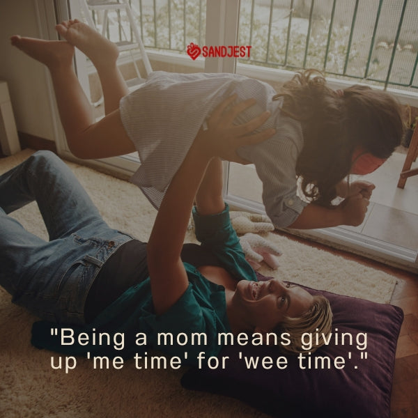 A playful scene as a mom lifts her child, both reveling in the joyous abandon found in funny mom quotes.