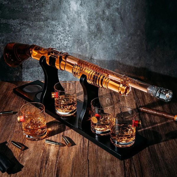 Shotgun Whiskey Decanter Set, a thematic hunting gift for dads who appreciate a celebratory drink.