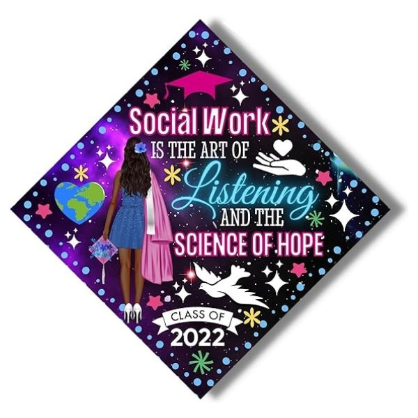 Social Work Graduation Cap promotes the field of social work with its graduation cap idea.