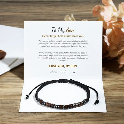 Crafted with care, the Son Morse Code Bracelet is a meaningful and stylish accessory, an ideal gift for son