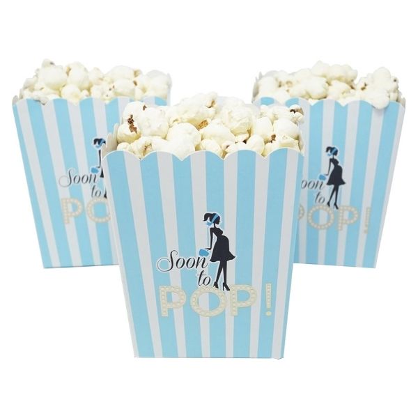 "Soon to Pop" Popcorn Favor Box for Baby Shower adds a pop of fun to favors.