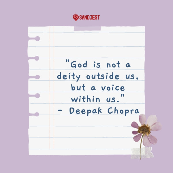 A gentle spiritual quote about God on lined paper for a spirituality quote themed article.