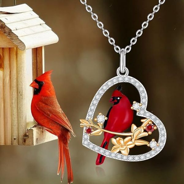 Sterling silver cardinal necklace, a charming birthday gift for daughters.