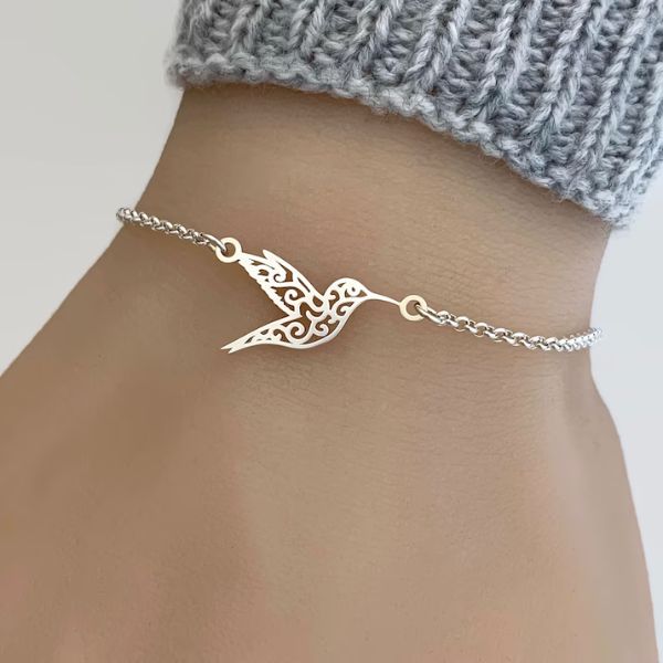 Adorn your wrist with the Sterling Silver Hummingbird Bracelet, a symbol of grace and beauty.