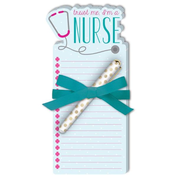 Stethoscope Die-Cut Note Pad with Pen for medical note-taking.