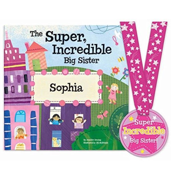 Super Incredible Big Sister Personalized Book is a custom storybook celebrating her new role, perfect for big sister to be gifts.