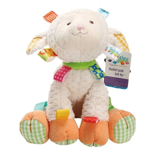 The Taggies Sherbet Lamb Lovey Toy is a cuddly and comforting Easter gift for babies, providing soft companionship with sensory-rich tags.