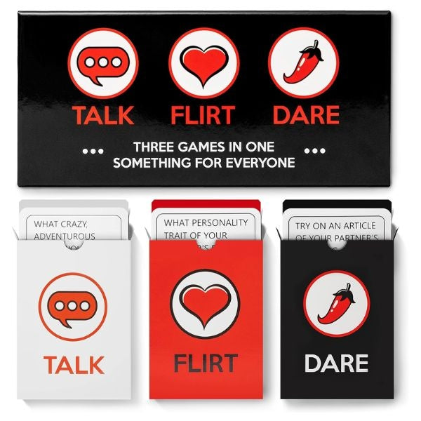 Talk, Flirt, Dare game, an engaging Valentine's Day gift for him, perfect for couples' fun and connection.