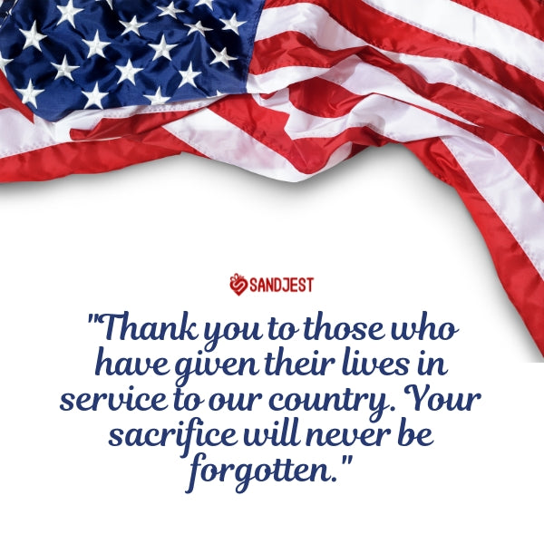 The American flag's vibrant colors are paired with a heartfelt Memorial Day thank you quote expressing eternal gratitude