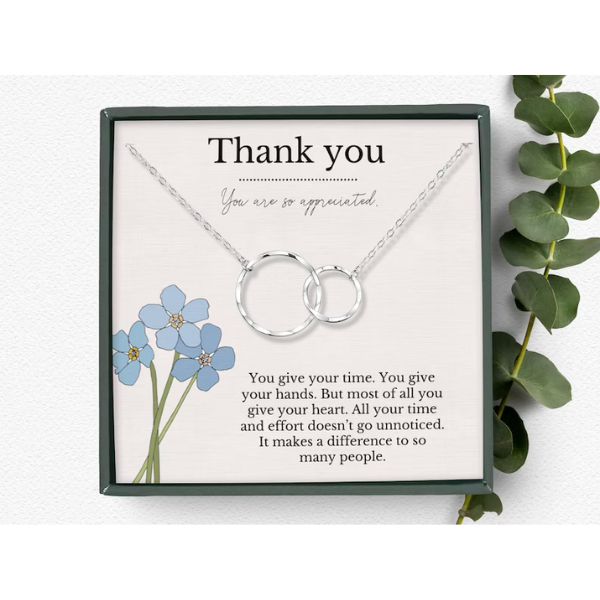 Elegant 'Thank You' Necklace, a meaningful nurse retirement gift