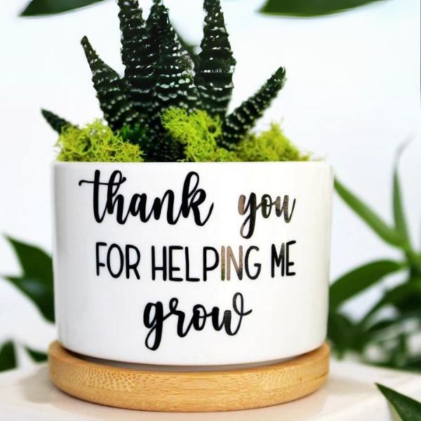 Thank You for Helping Me Grow Pot, a heartwarming gift for a daycare teacher’s garden or classroom.