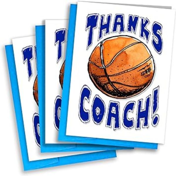 Thanks, Coach greeting card on desk - appreciative basketball coach gifts