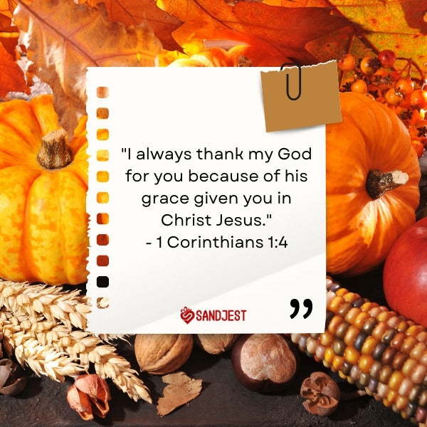Pumpkins and corn set the scene for a Biblical Thanksgiving quote from Sandjest.