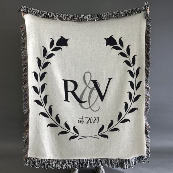 The Modish Home Couples Initials Throw Blanket, a personalized 2 year anniversary gift for cozy moments.